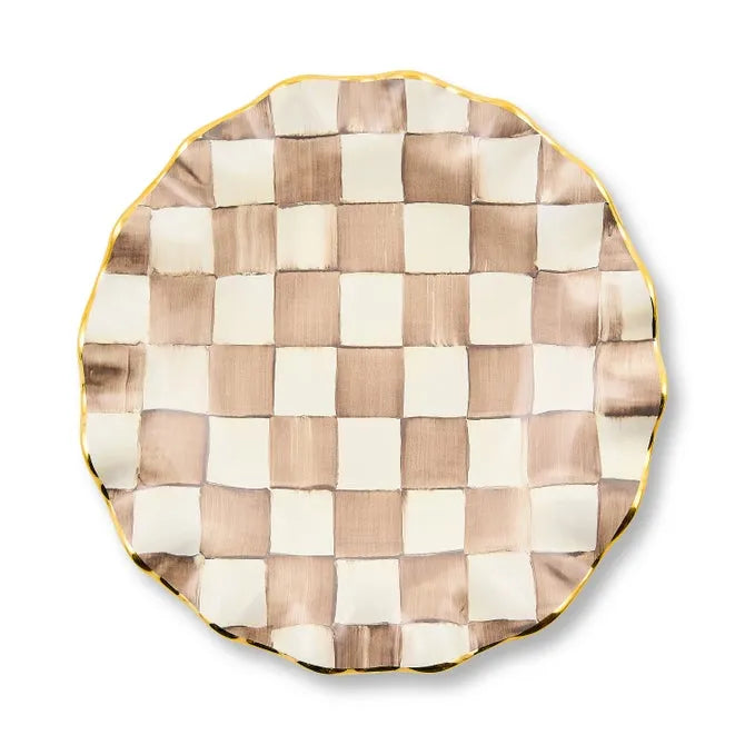 Mocha Check Ceramic Fluted Dessert Plate