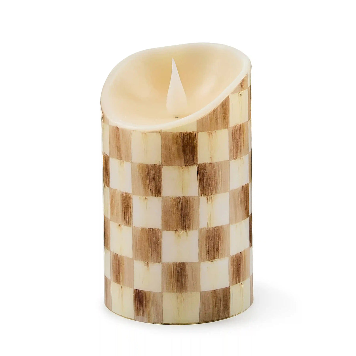 Mocha Check Flameless 7" Pillar Candle