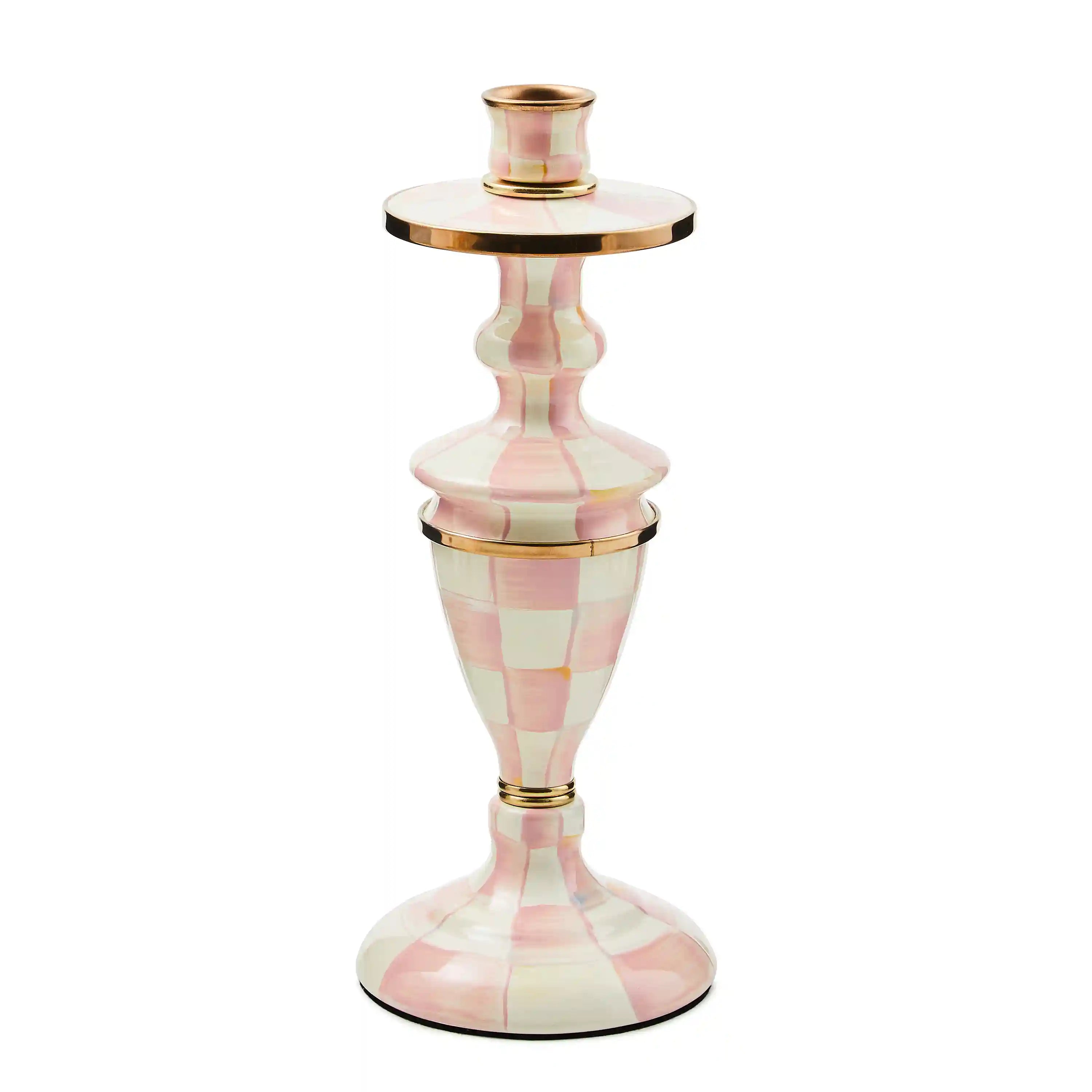 Mocha Check Small Candlestick