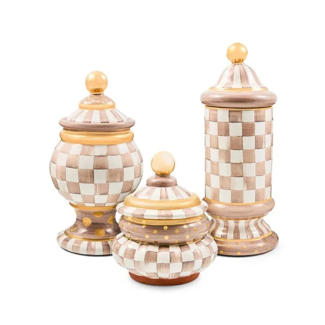 Mocha Check Ceramic Column Canister