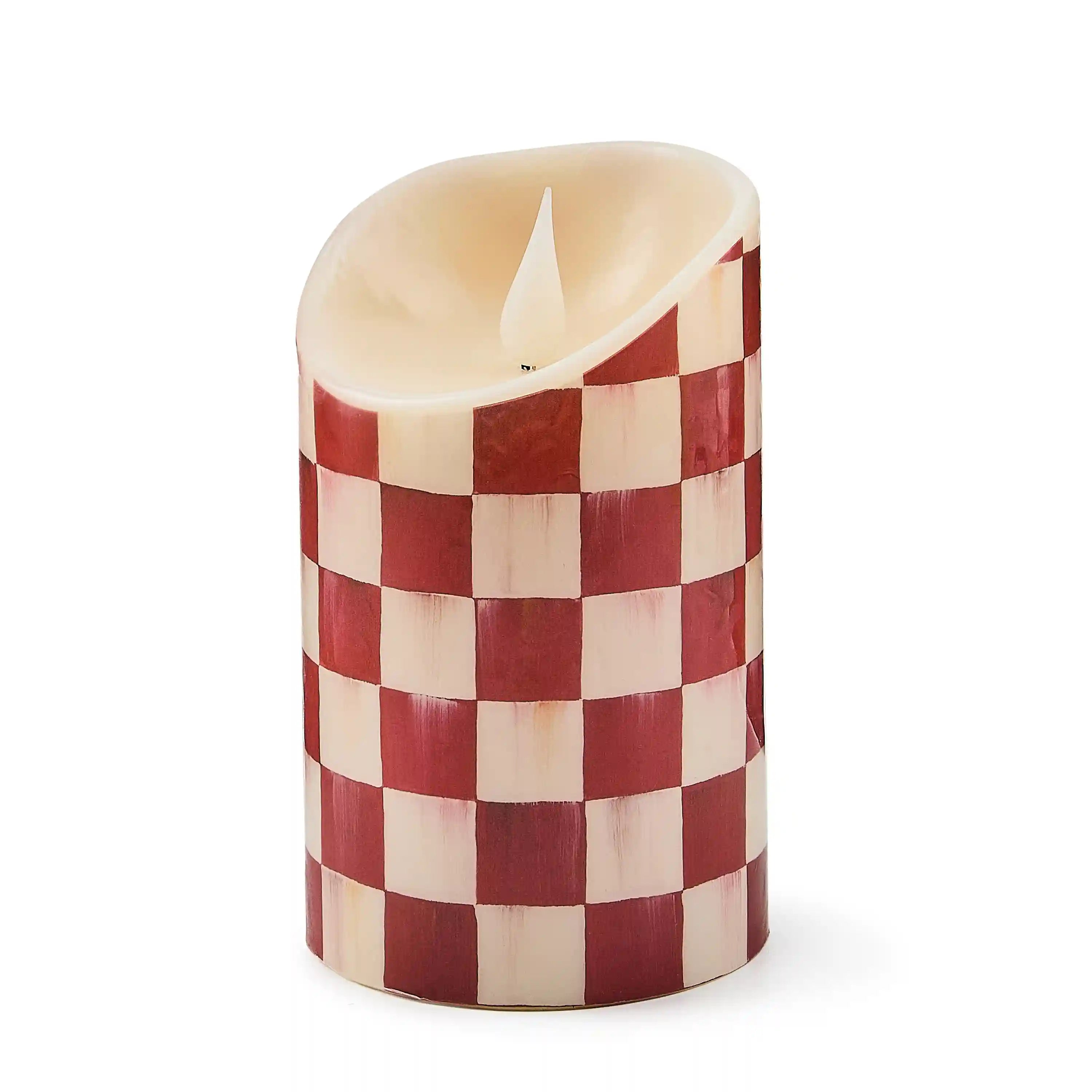 Emerald Check Flameless 5" Pillar Candle