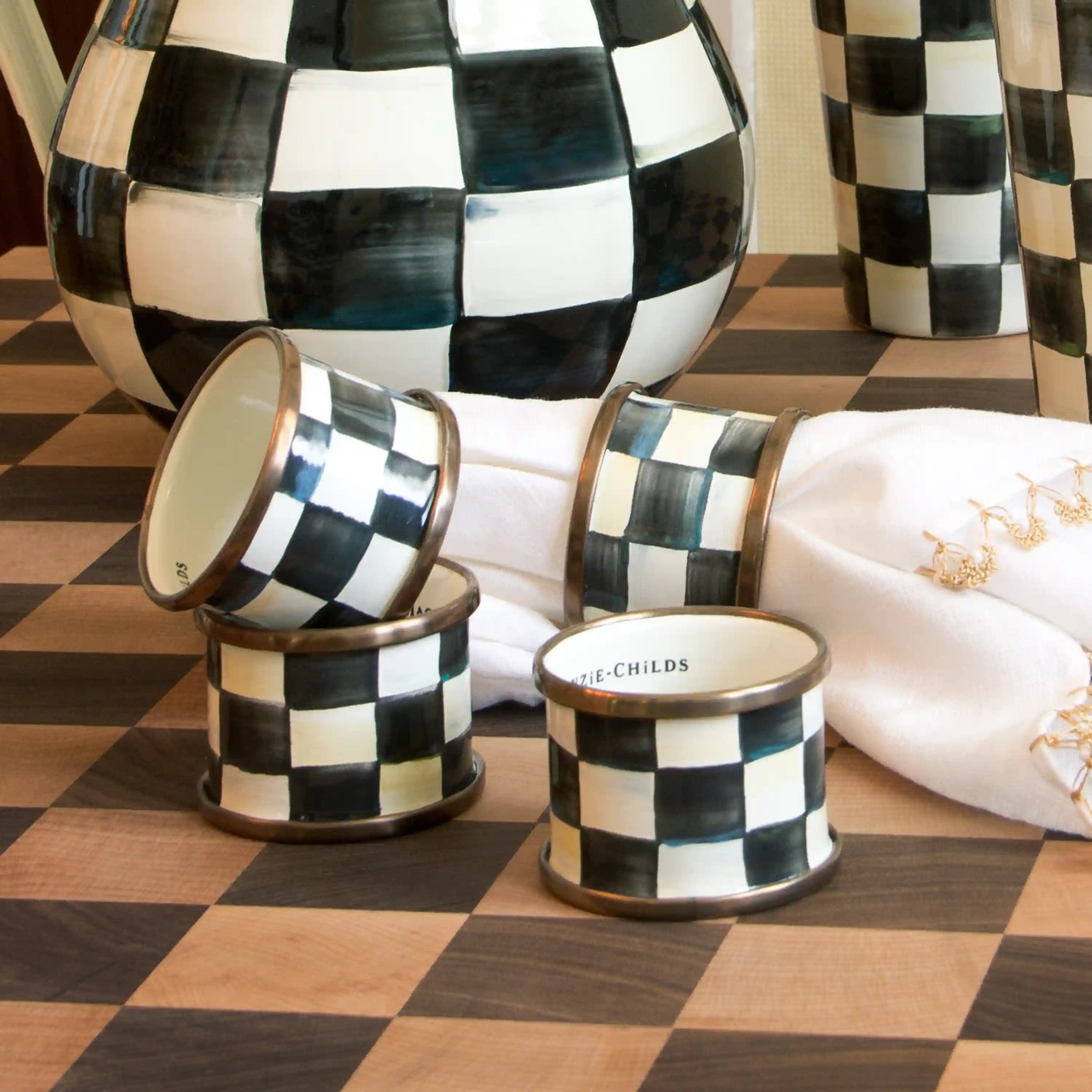 Courtly Check Napkin Rings, Set of 4