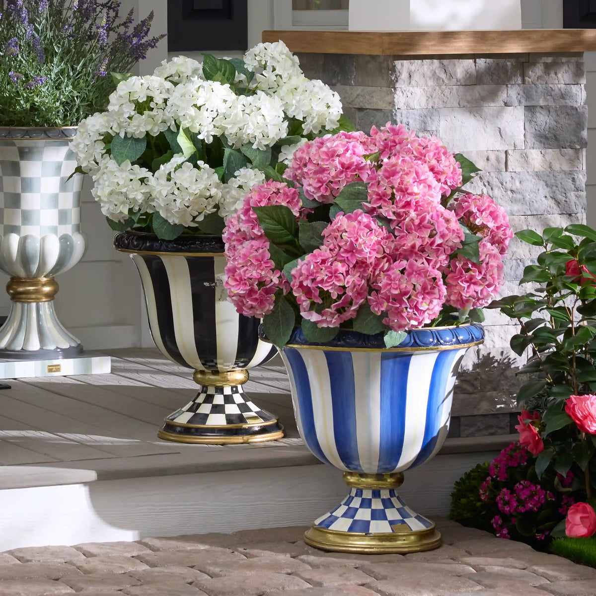 Violet Check Pedestal Urn