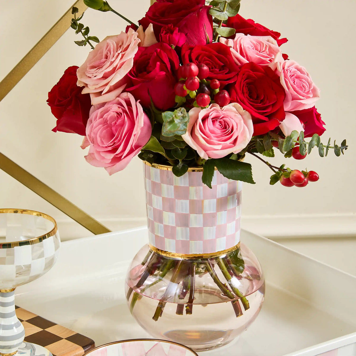 Violet Check Glass Vase