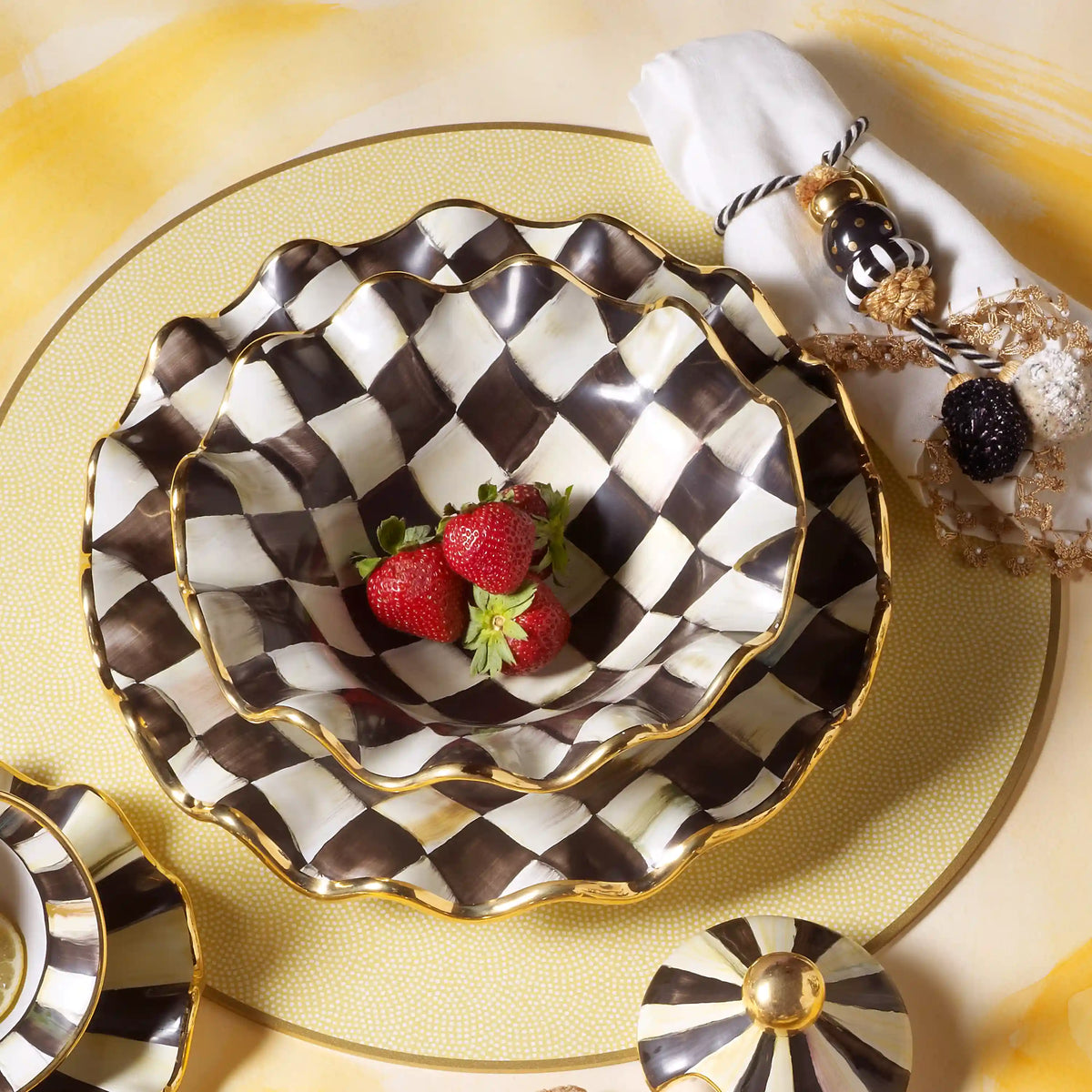 Mocha Check Ceramic Fluted Breakfast Bowl