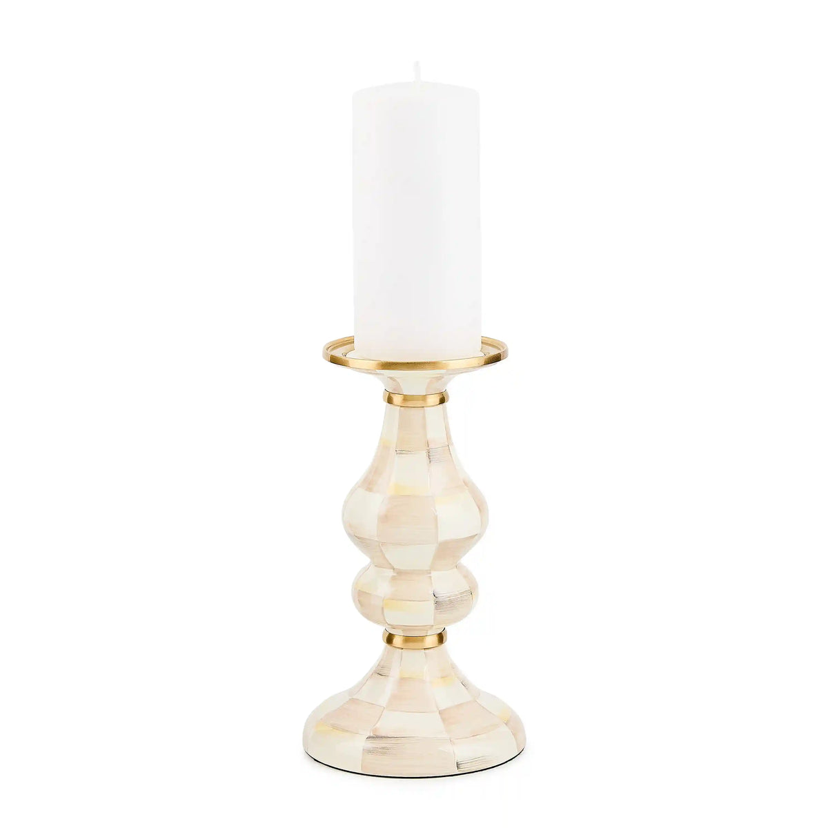 Emerald Check Medium Pillar Candlestick