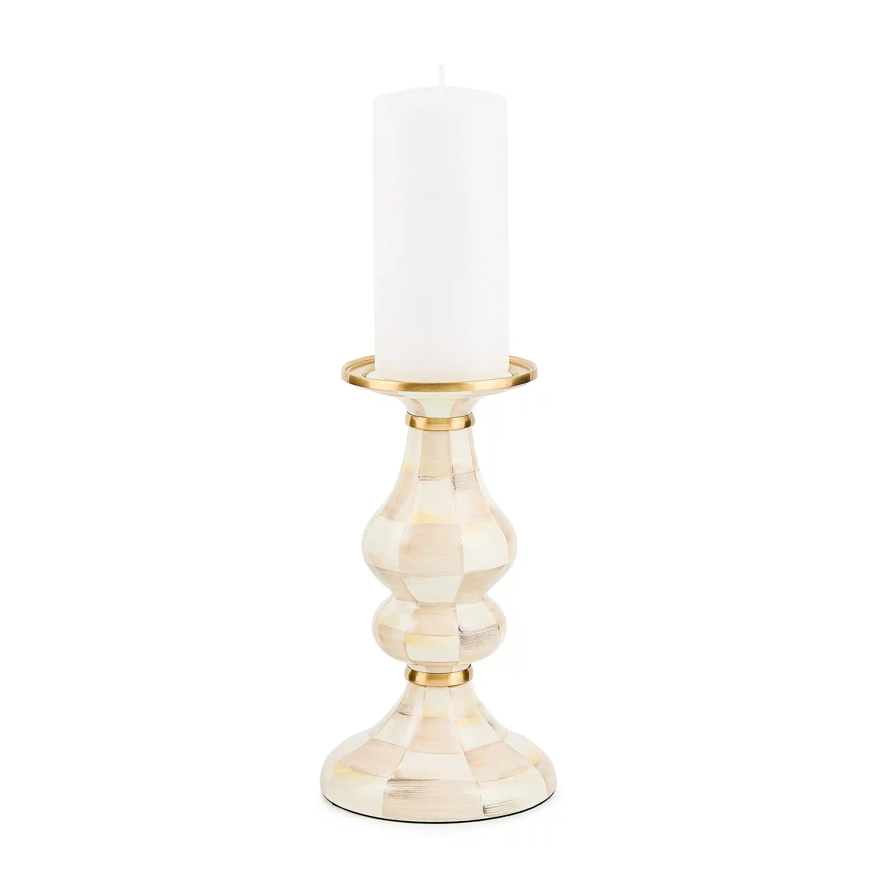 Emerald Check Large Pillar Candlestick