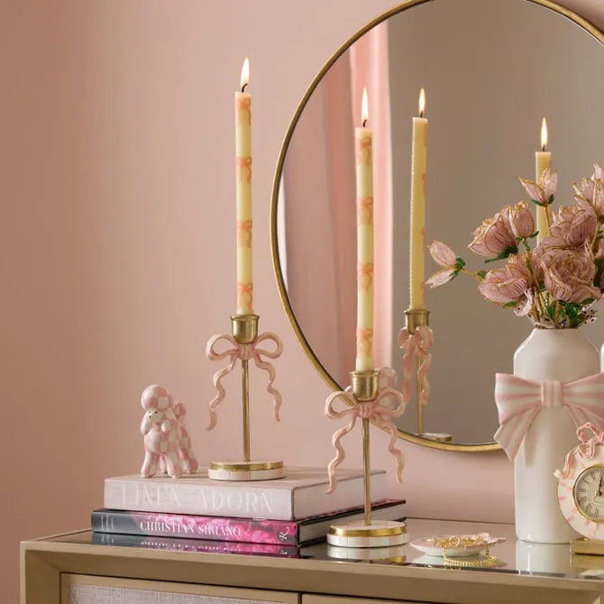 Pink Bow Dinner Candles, Set of 2