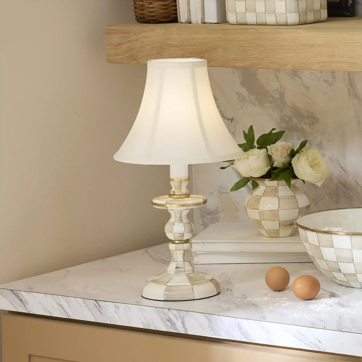 Violet Check Candlestick Lamp