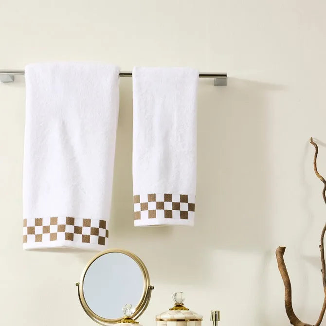 Hand Towel with Mocha Check Border