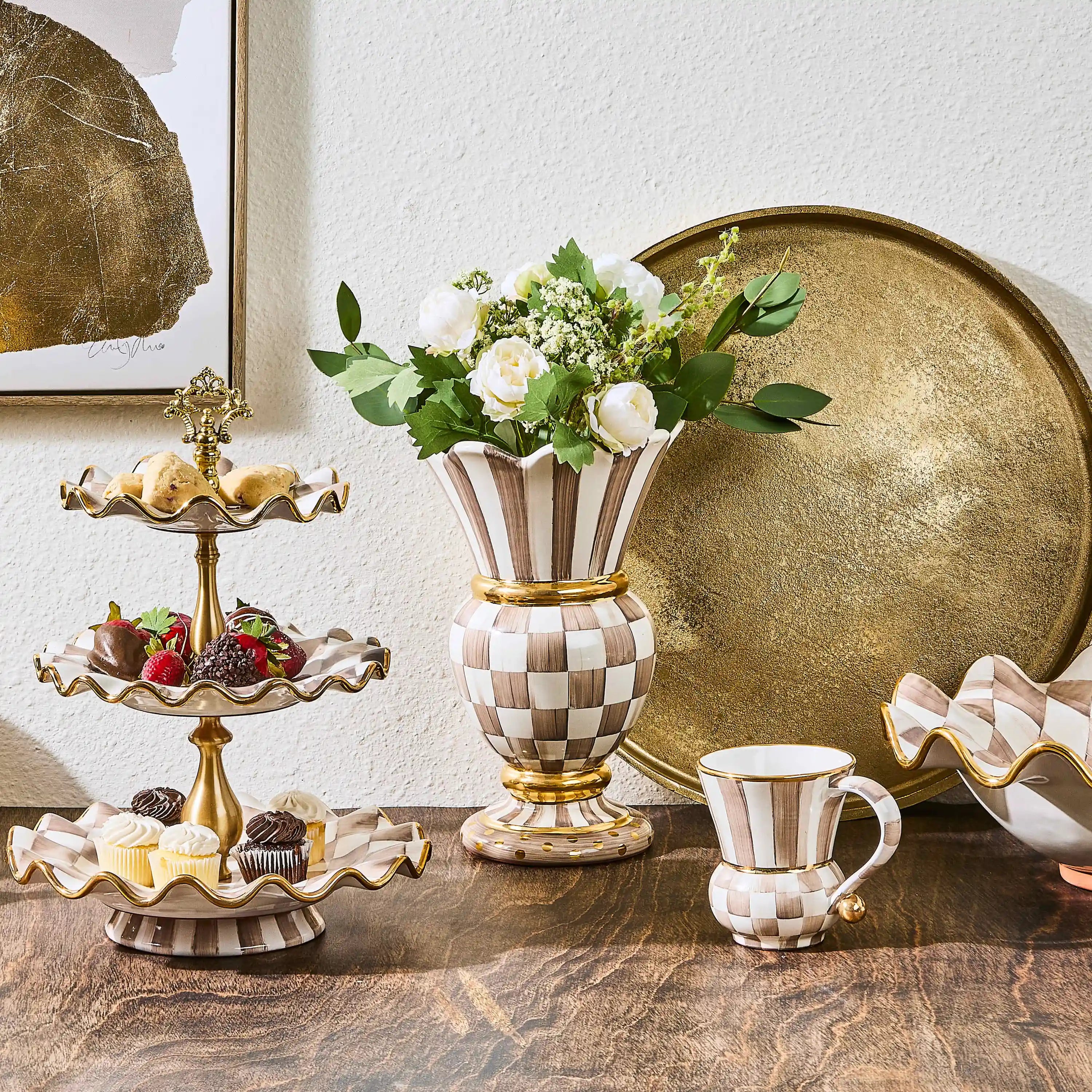 Mocha Check Ceramic Great Vase