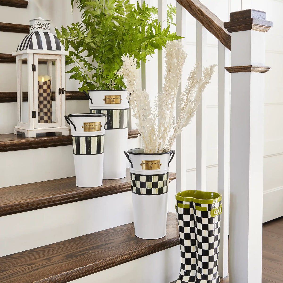 Violet Stripe Flower Buckets, Set of 3