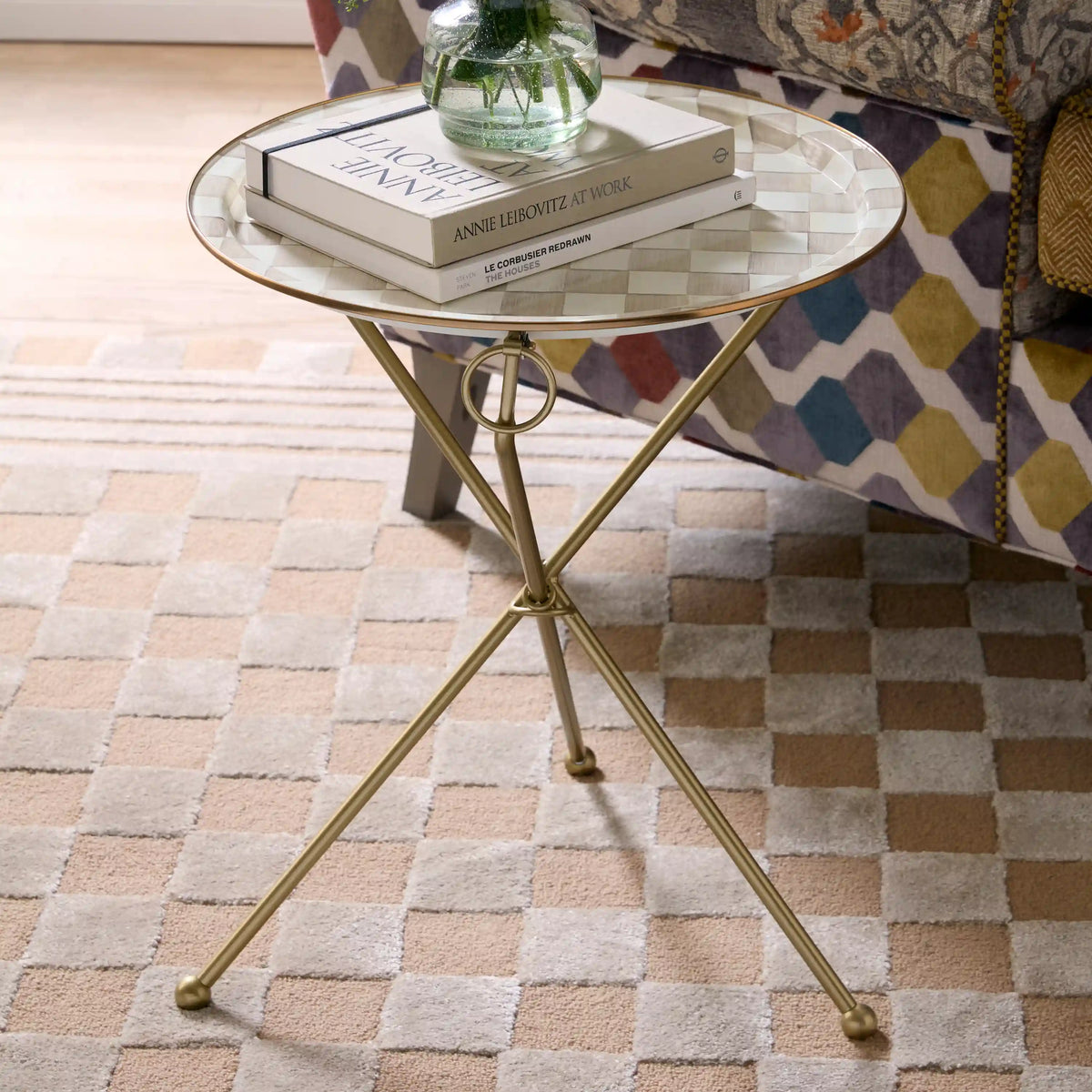 Sky Check Enamel Tilt Accent Table