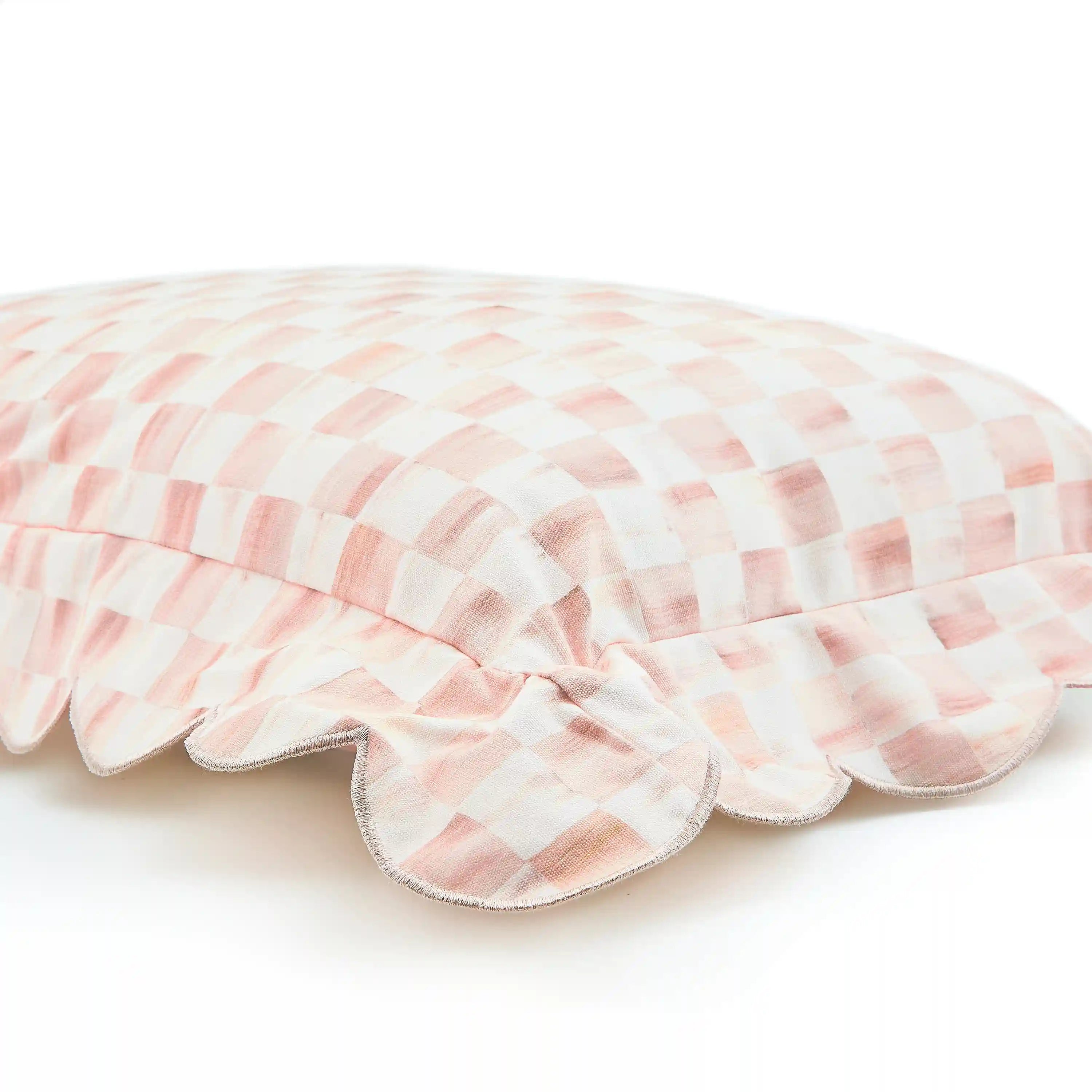 Mocha Check Reversible Scalloped Throw Pillow