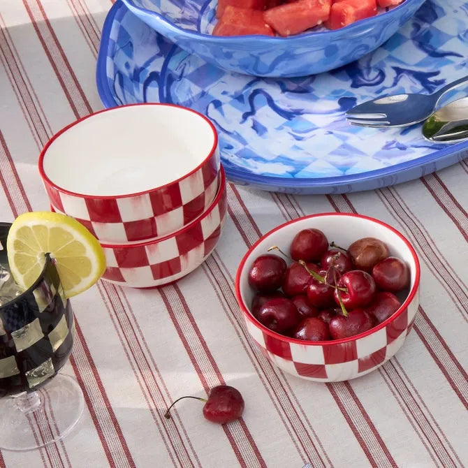 Cherry Check Breakfast Bowls, Set of 4