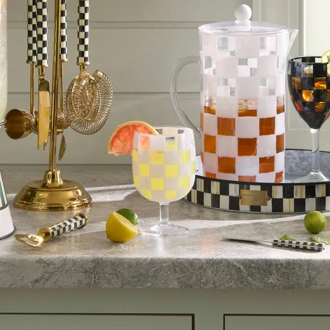 White Check Acrylic Water Goblets, Set of 4