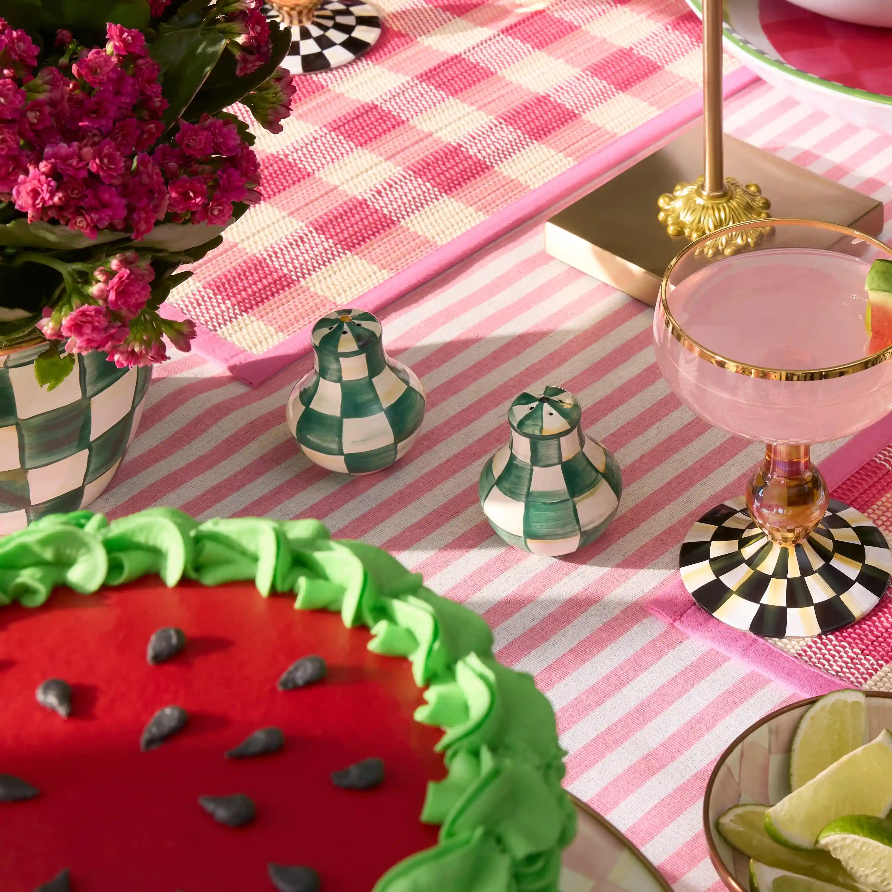Emerald Check Large Salt & Pepper Shakers