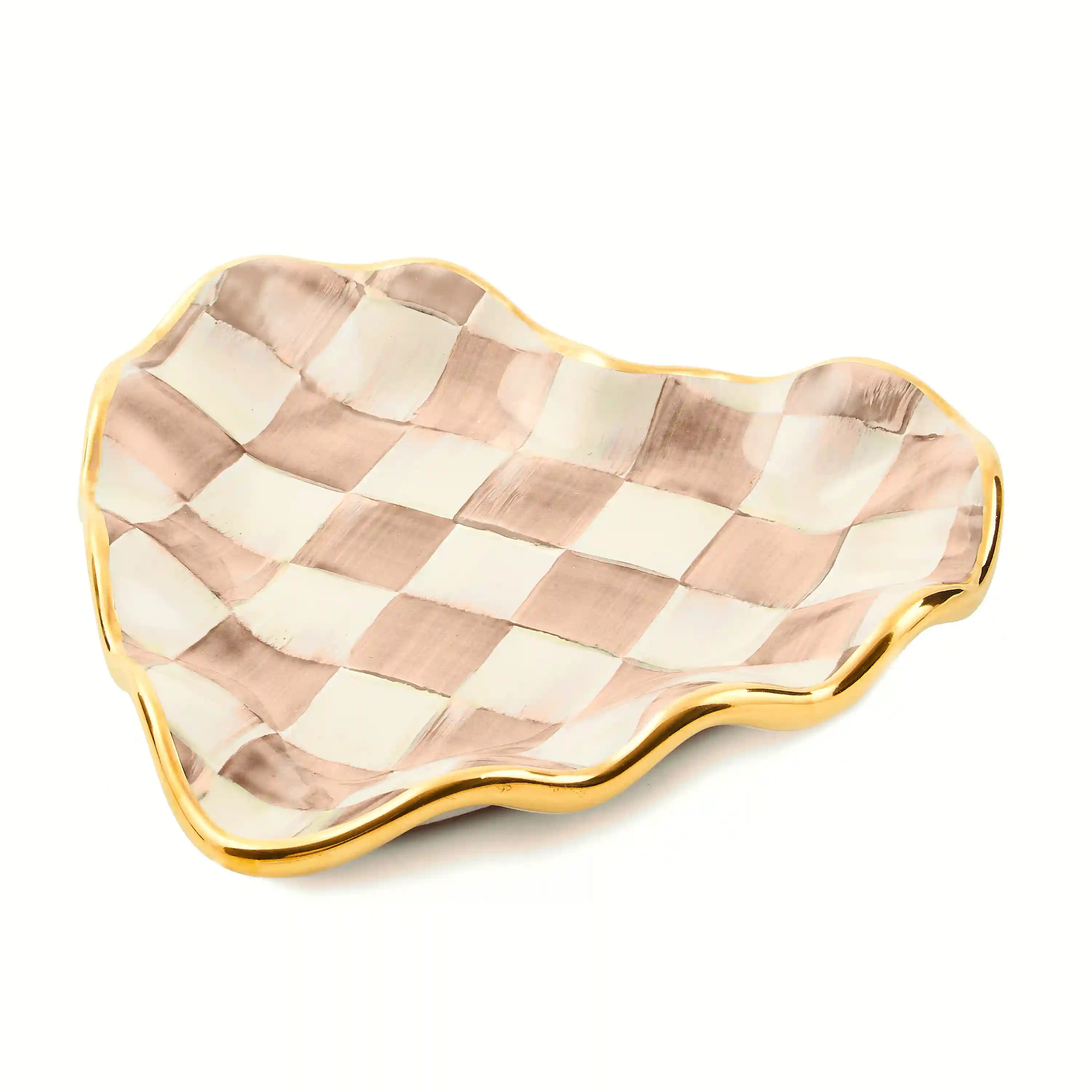 Mocha Check Ceramic Heart Plate
