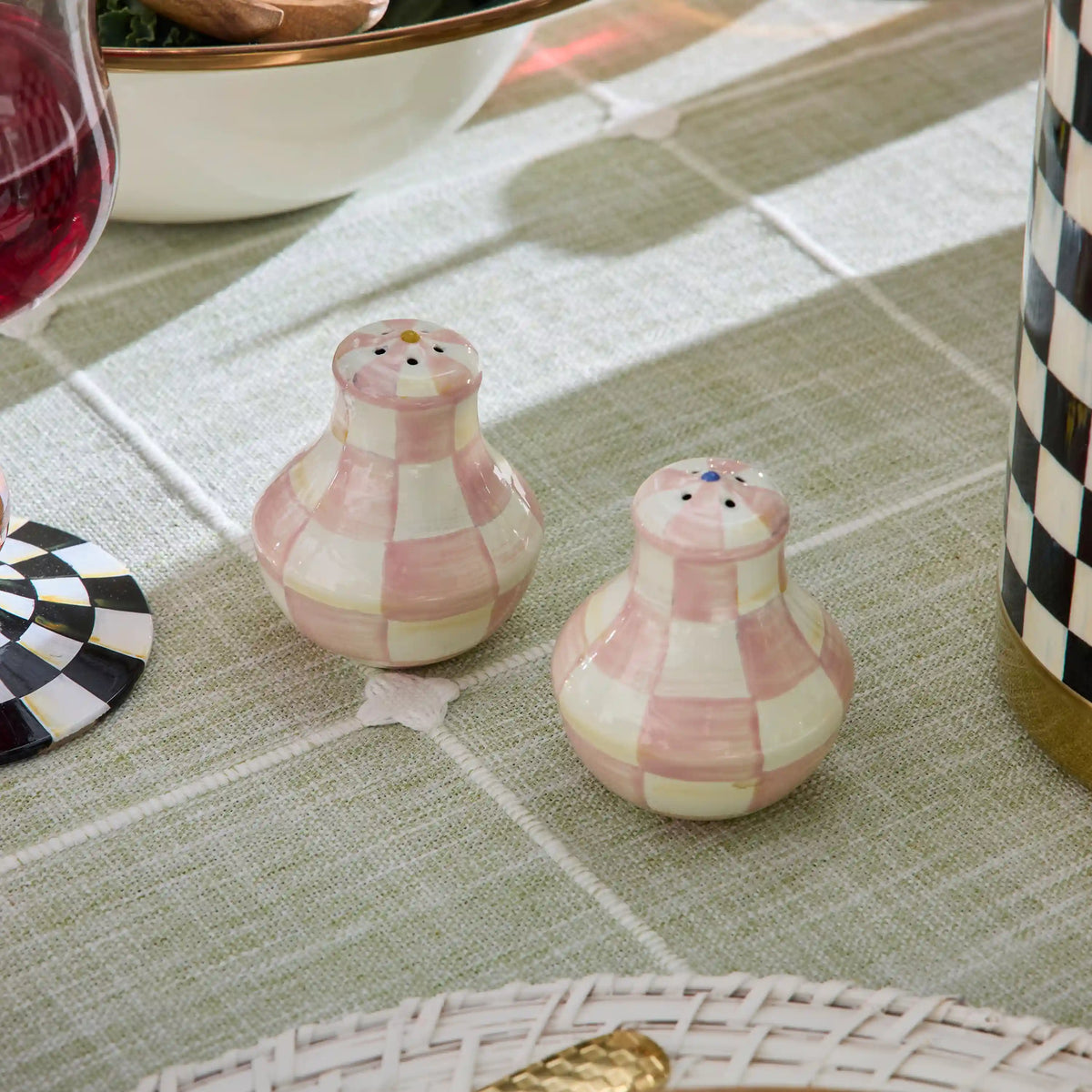 Violet Check Large Salt & Pepper Shakers