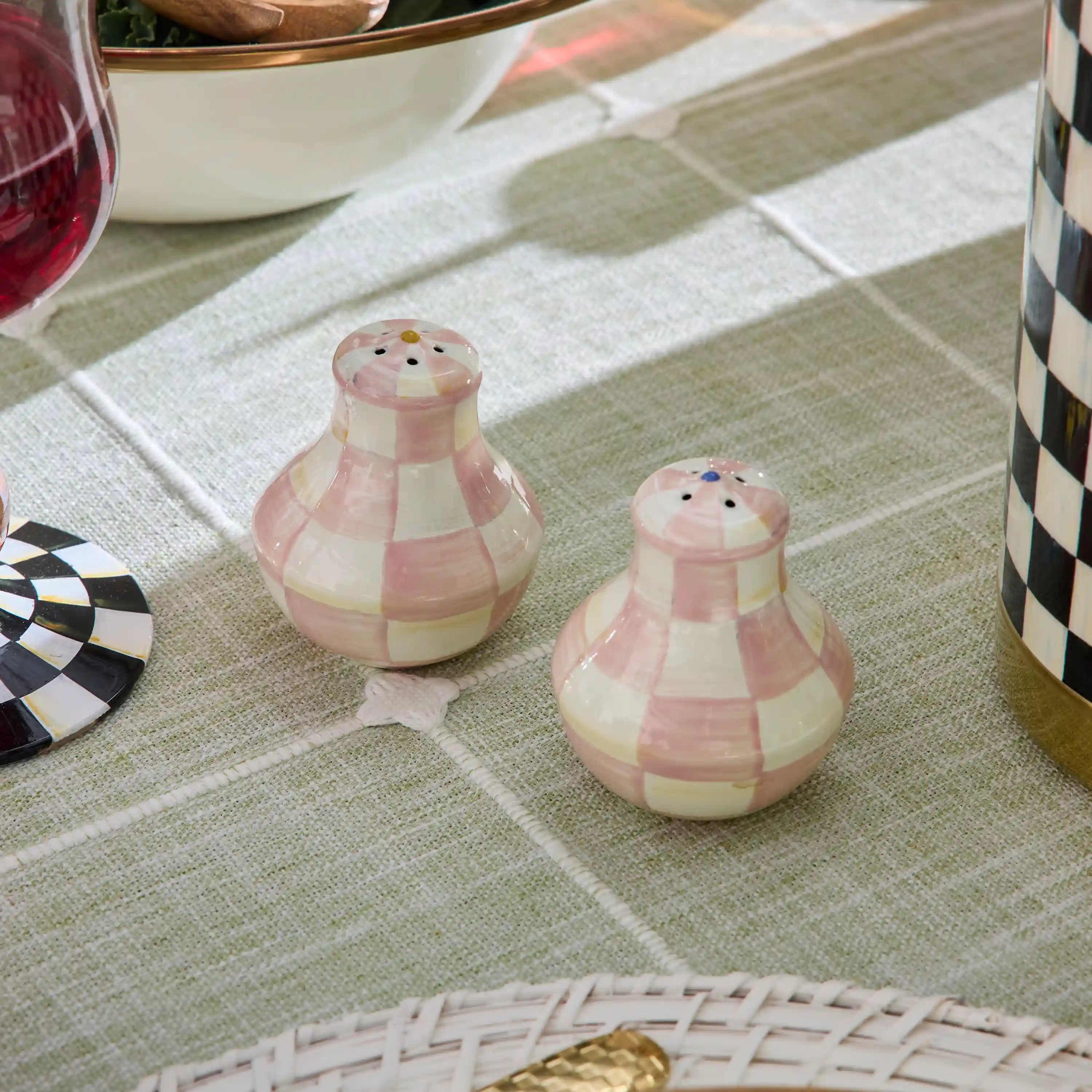 Emerald Check Large Salt & Pepper Shakers