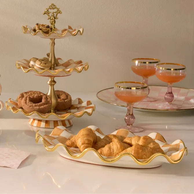 Ginger Check Ceramic Serving Platter