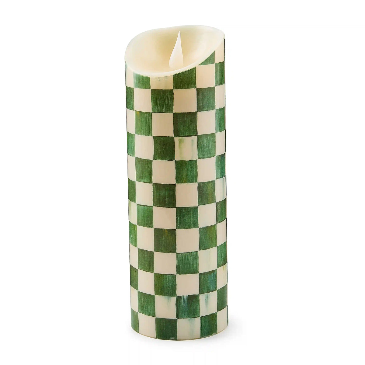 Emerald Check Flameless 6" Pillar Candle