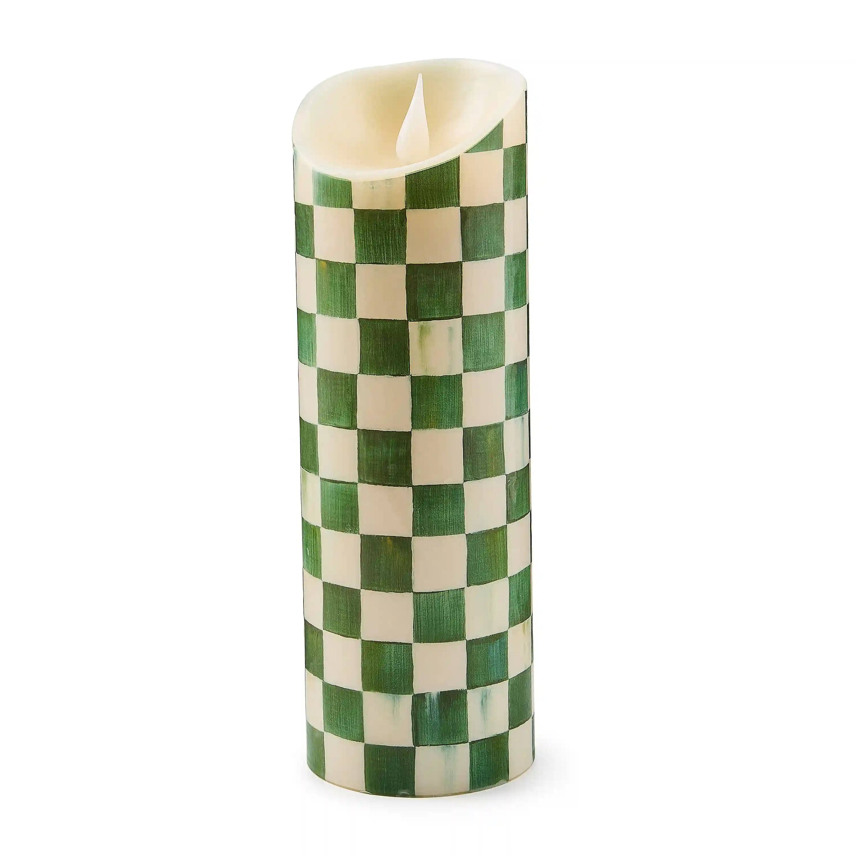 Emerald Check Flameless 5" Pillar Candle
