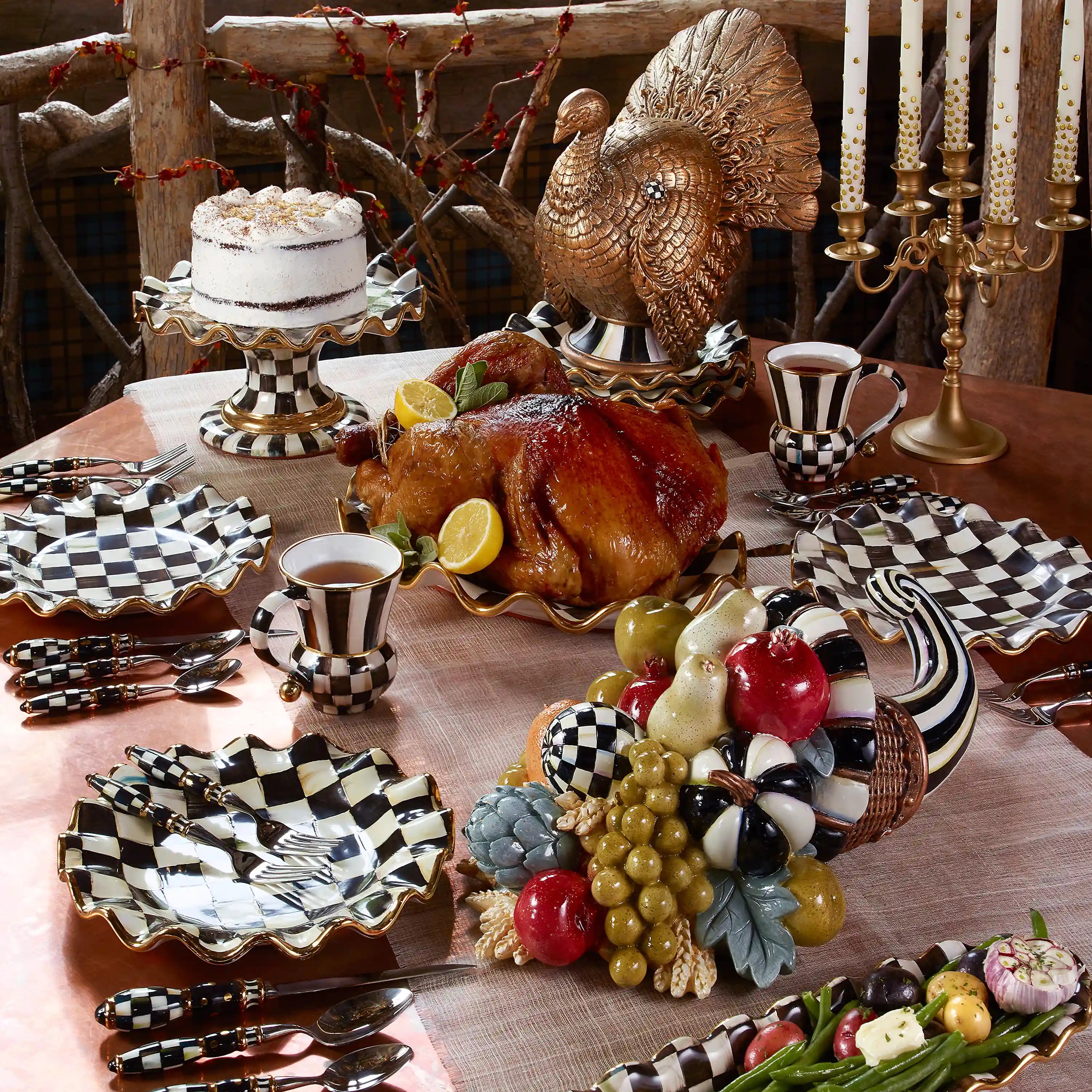 Mocha Check Ceramic Serving Platter