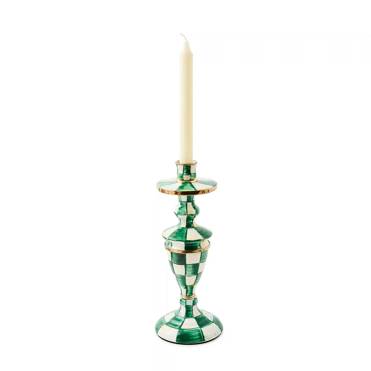 Emerald Check Large Candlestick