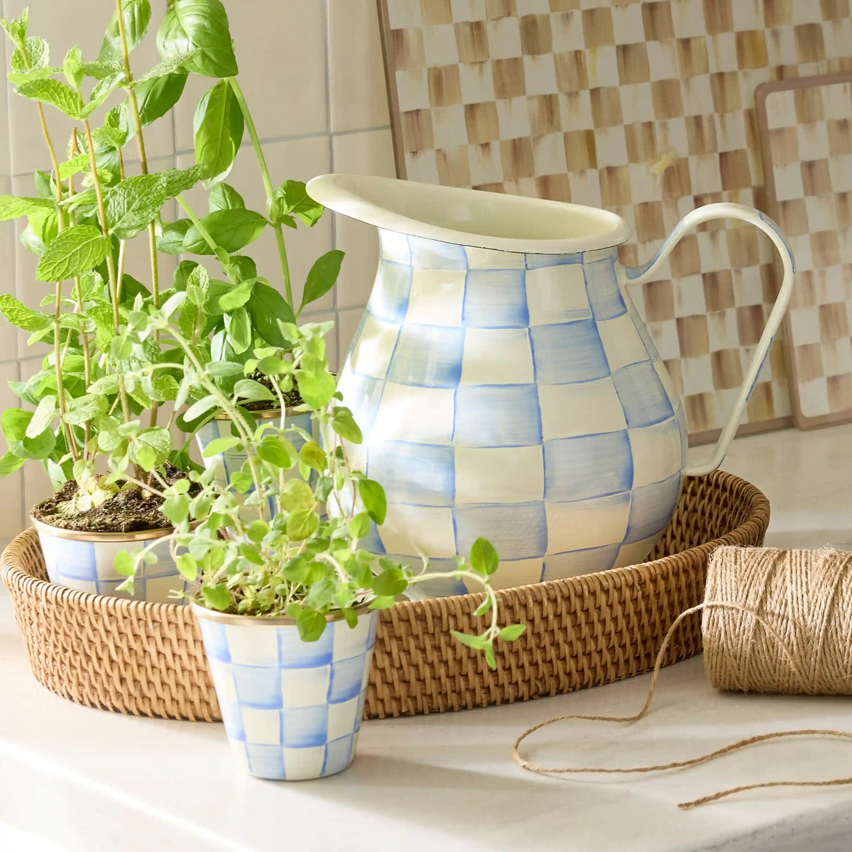 Sky Check Herb Pots, Set of 3