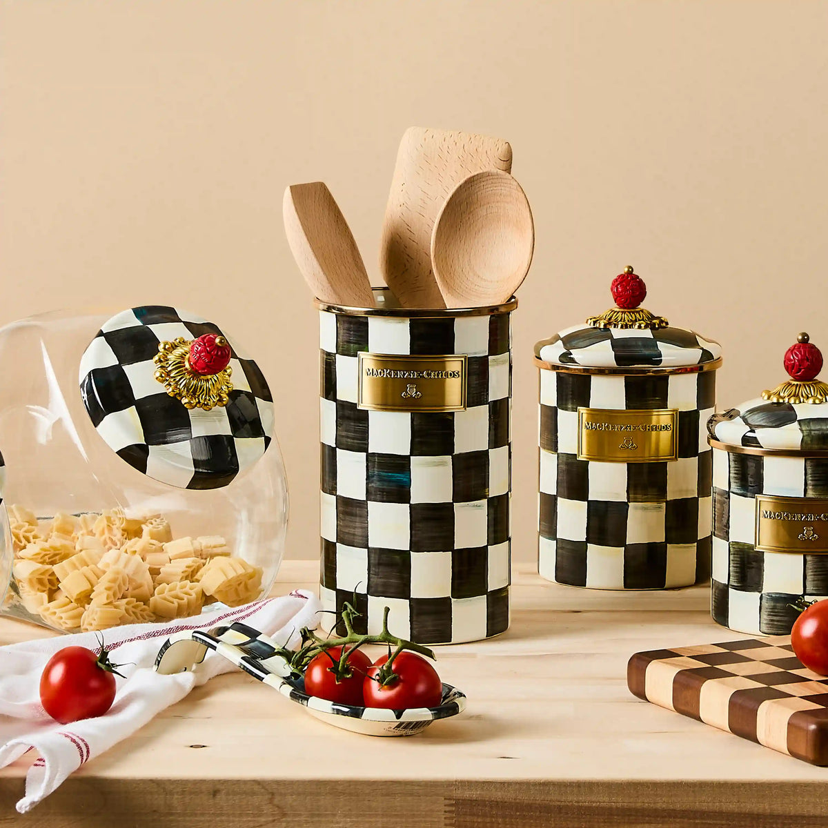 Violet Check Utensil Holder