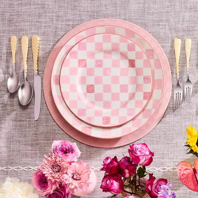 Pink Check Round Platter