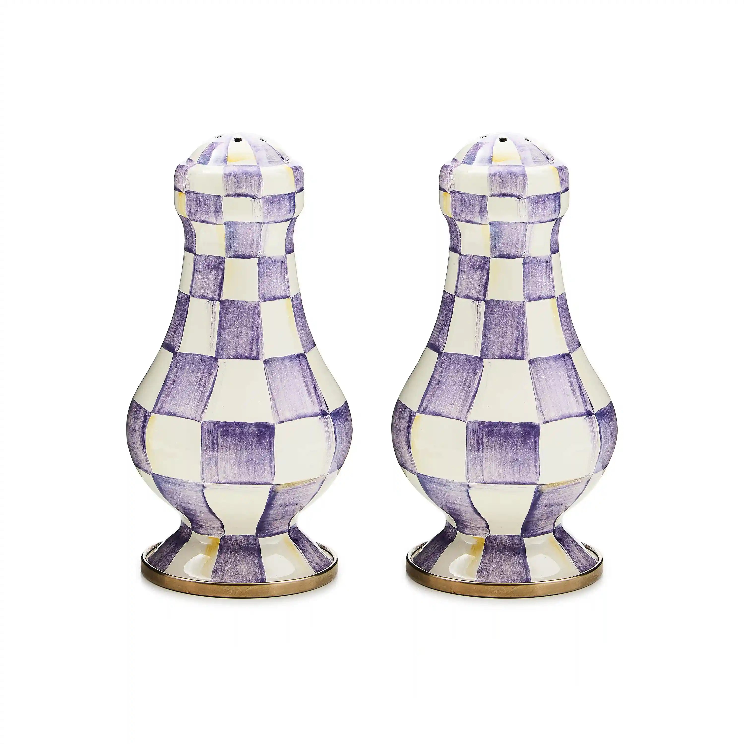 Violet Check Salt & Pepper Shakers