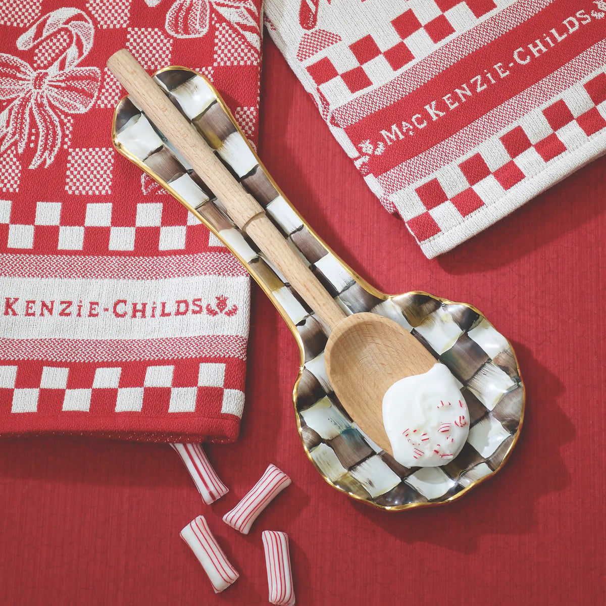 Violet Check Ceramic Spoon Rest
