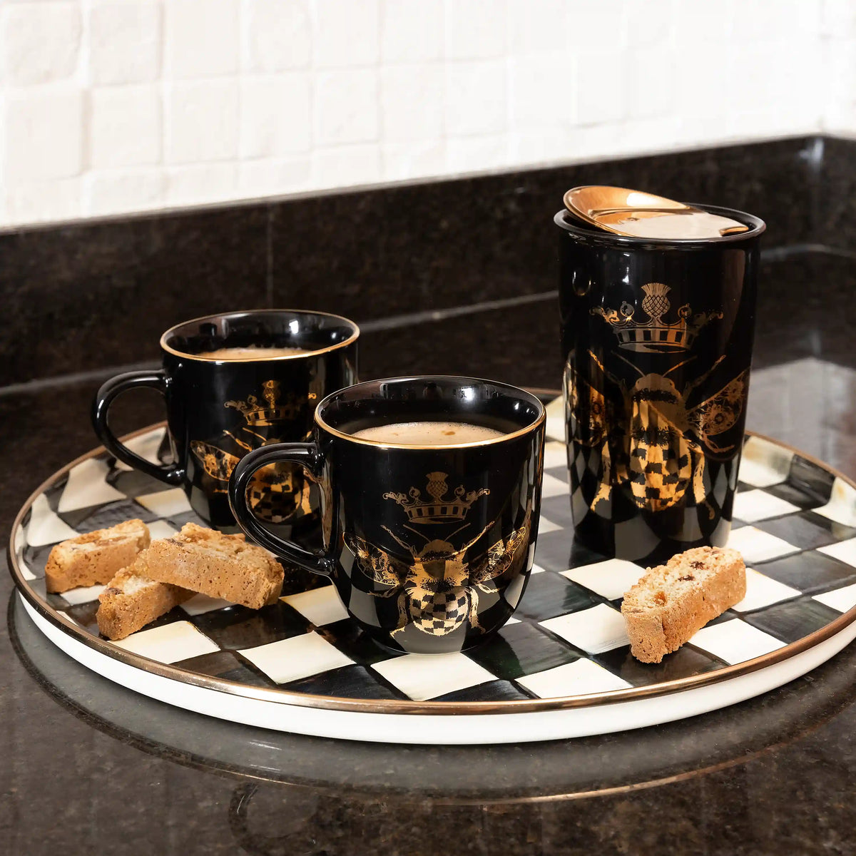 Sterling Check Round Tray