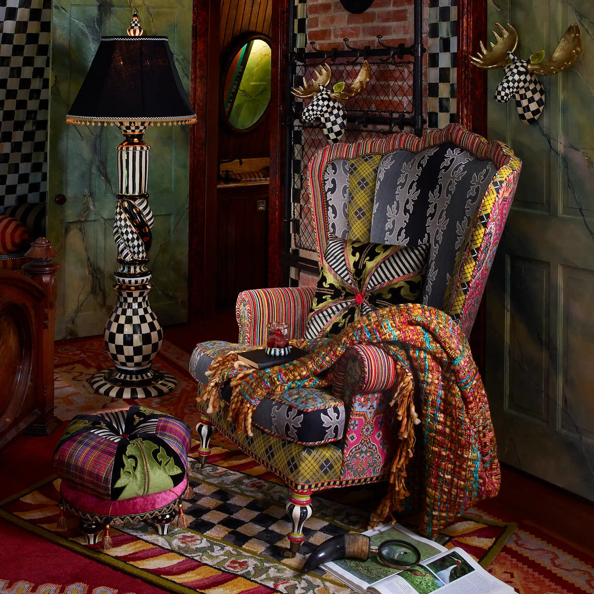 Mocha Check Ceramic Floor Lamp