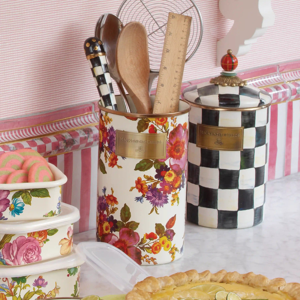 Wild Rose White Utensil Holder