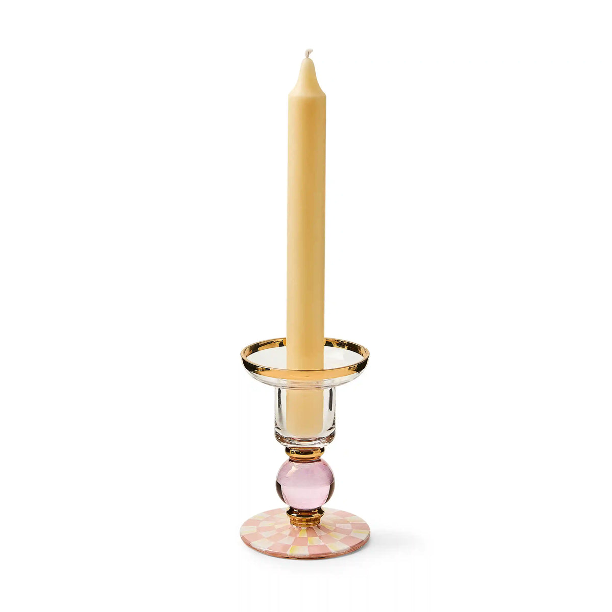 Violet Check Small Glass Candlestick