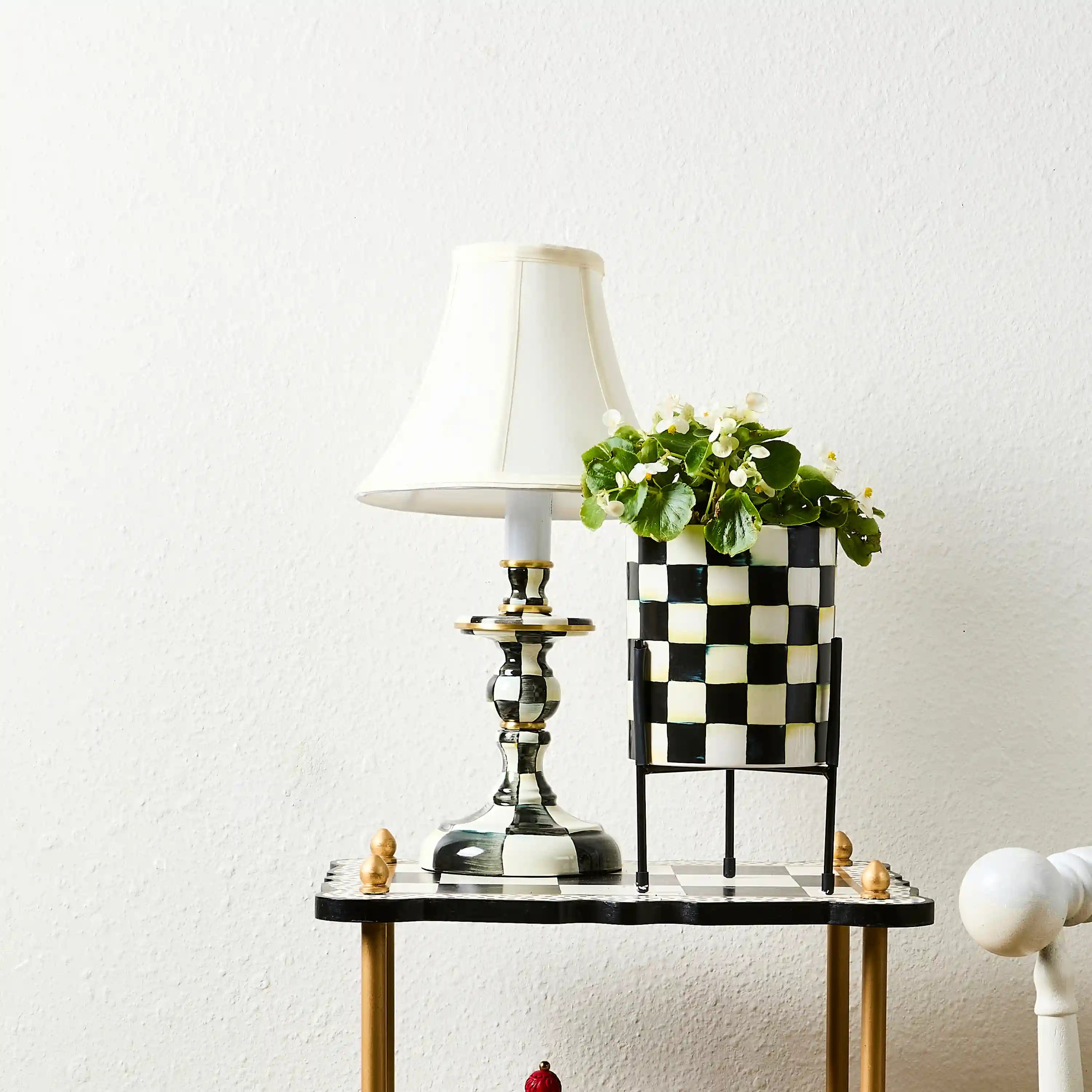 Emerald Check Candlestick Lamp