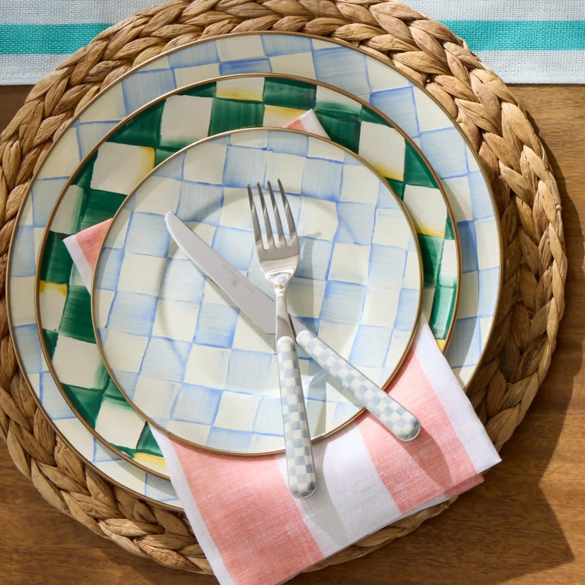 Sterling Check Bistro Flatware 5 Piece Place Setting