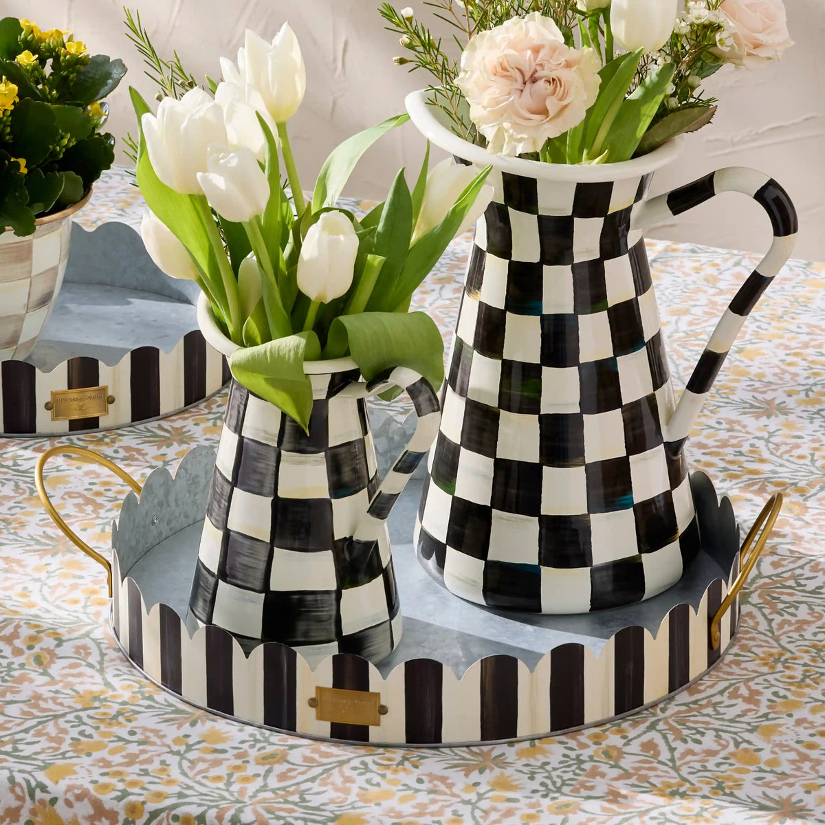 Grass Green Stripe Serving Trays, Set of 2