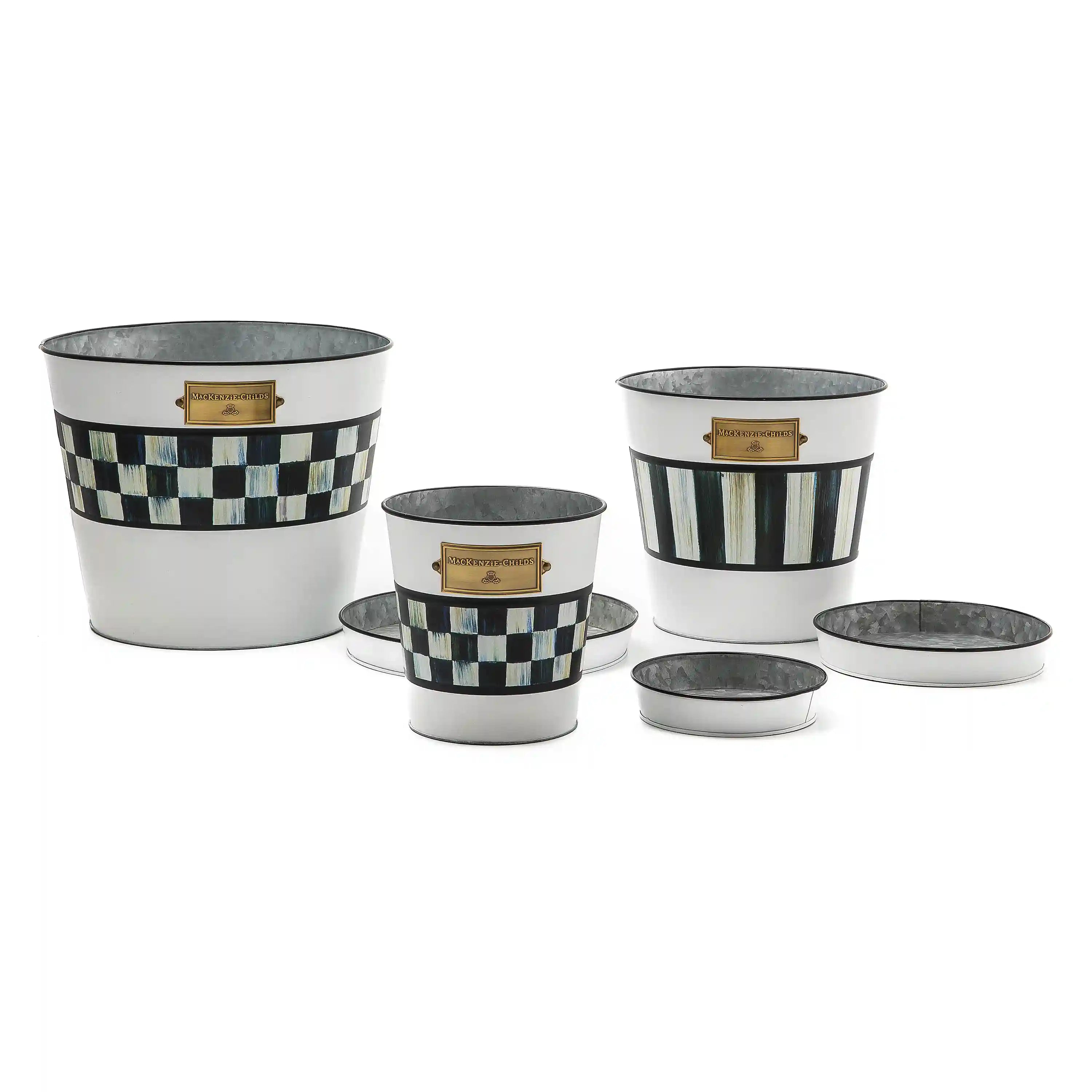 Violet Stripe Pots & Saucers, Set of 3