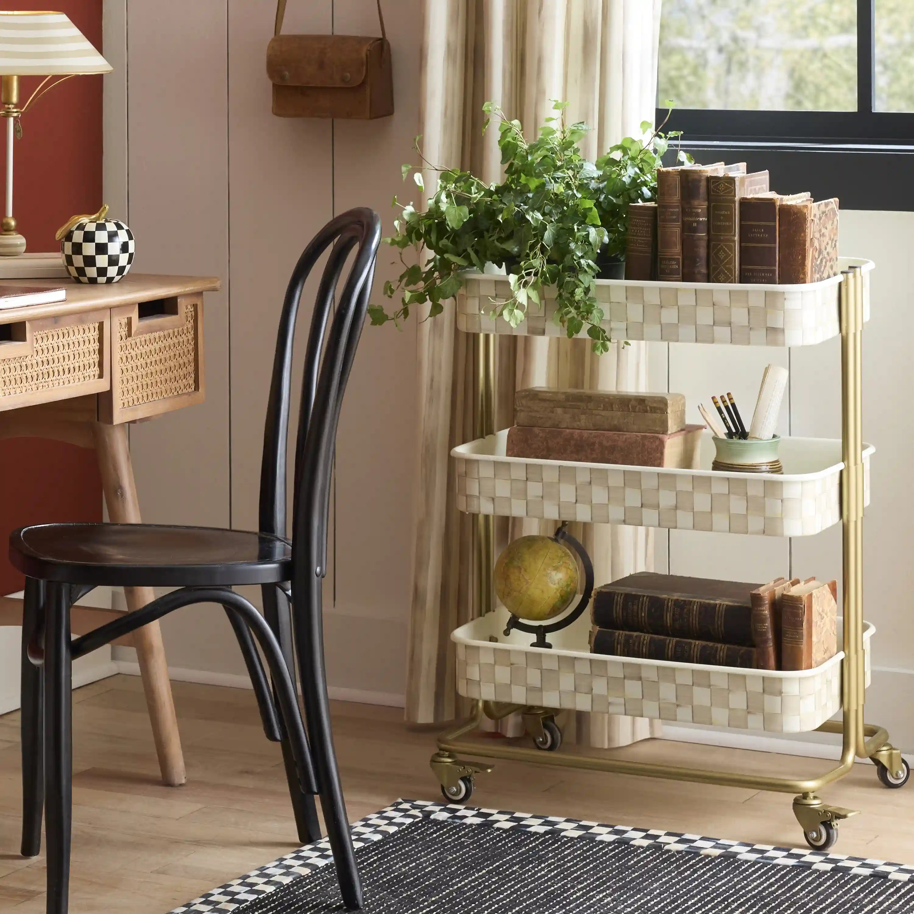 Rosy Check 3-Tier Kitchen Cart