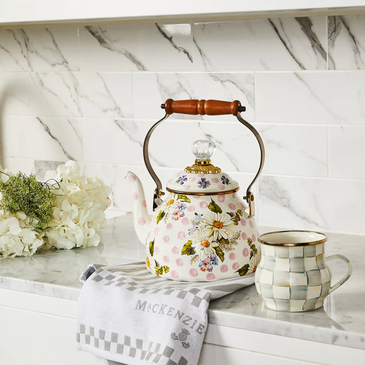 White Flower Market 2 Quart Tea Kettle