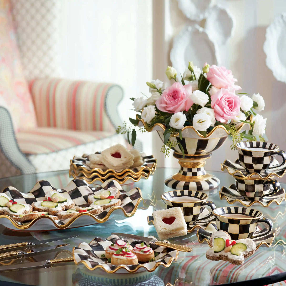 Mocha Check Ceramic Serving Platter