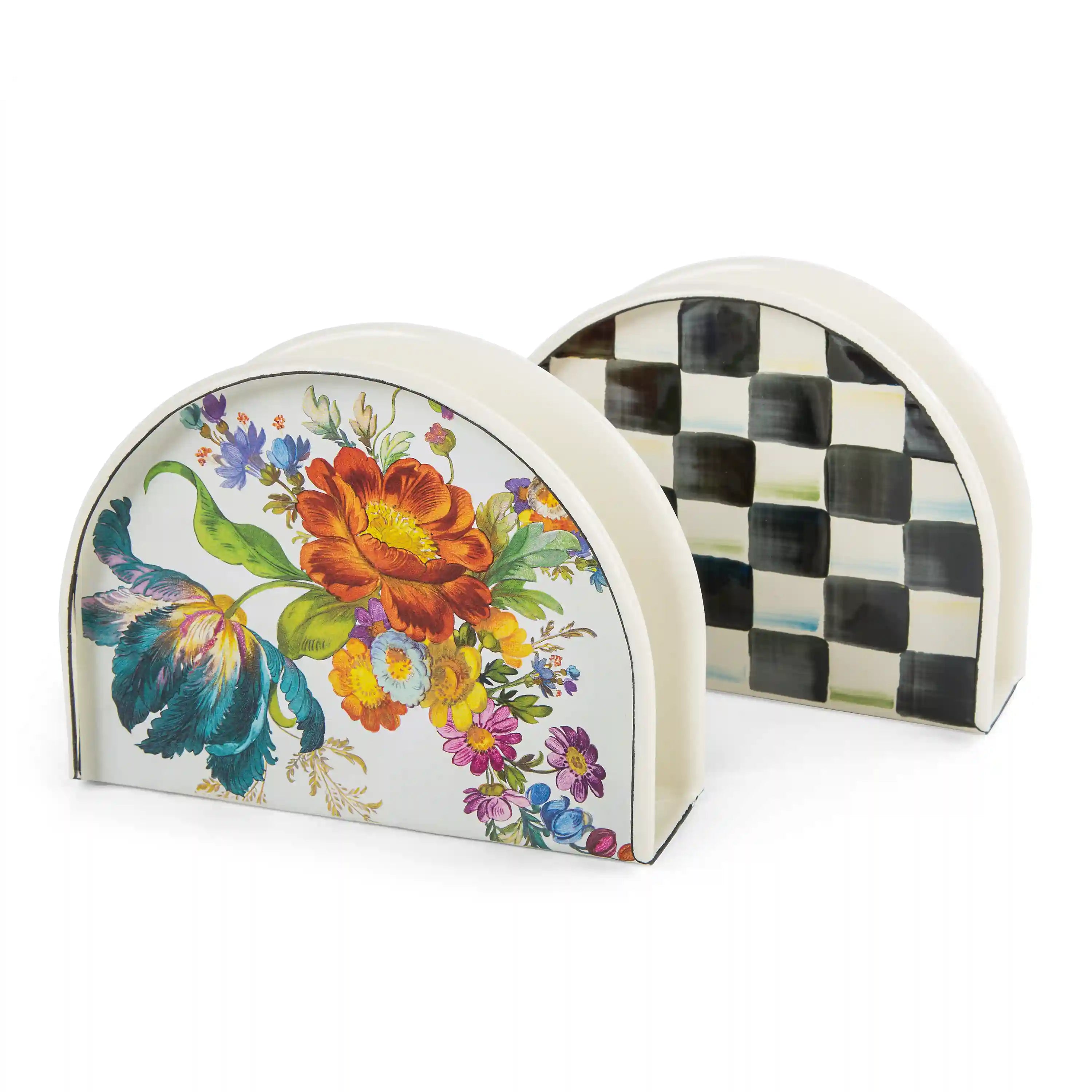 Emerald Check Enamel Napkin Holder