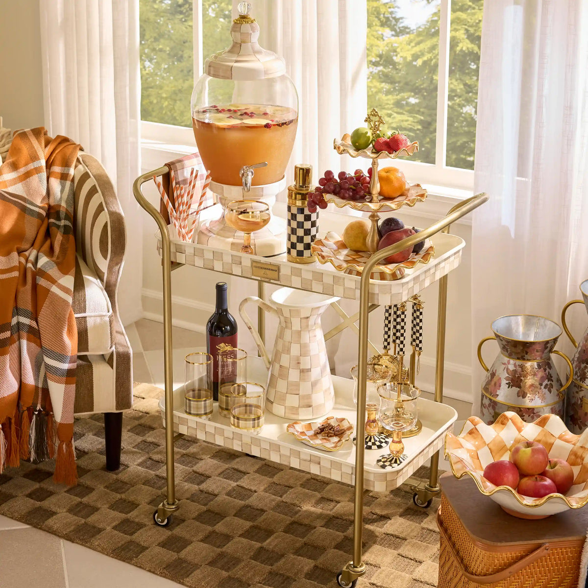 Violet Check 2-Tier Kitchen Cart