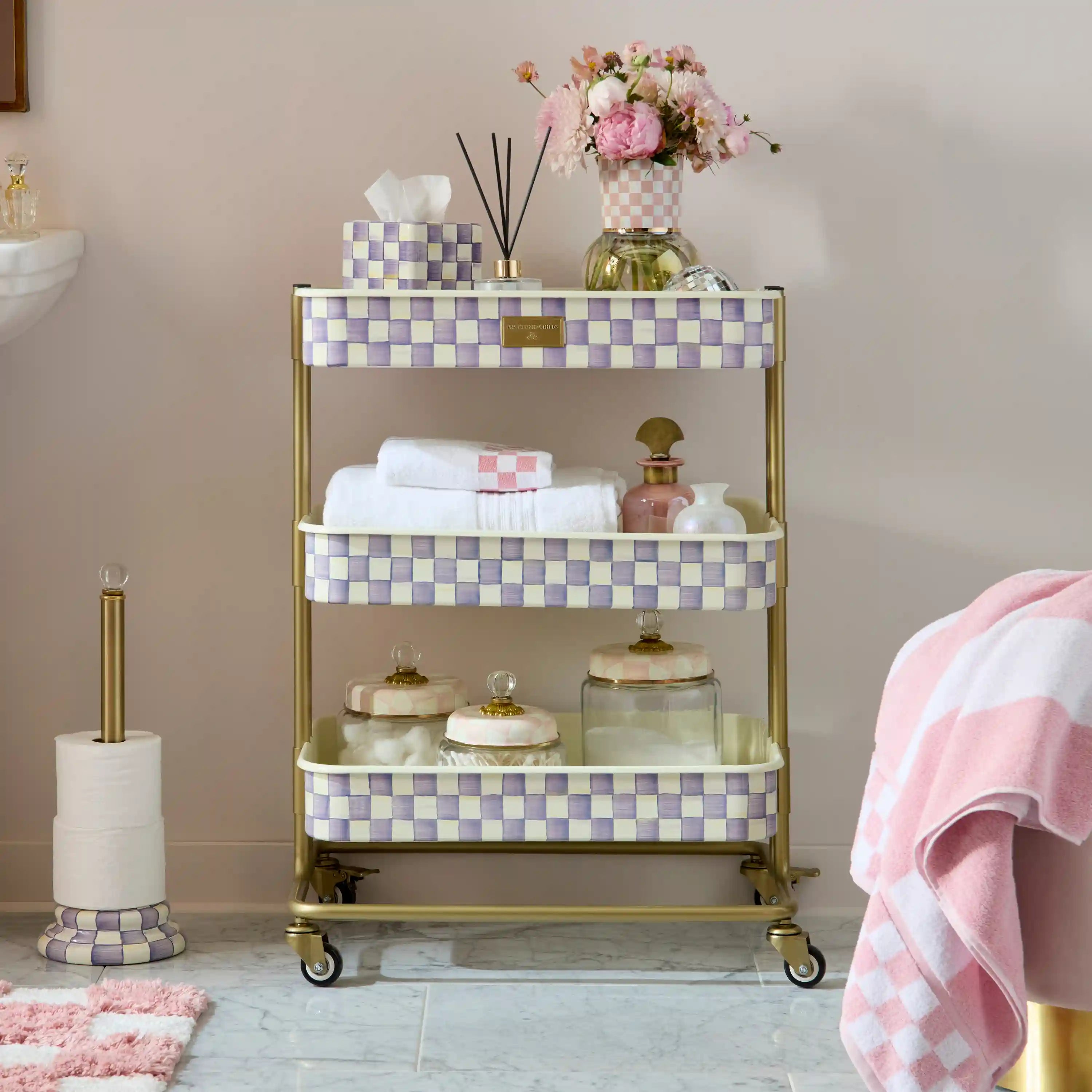 Violet Check 2-Tier Kitchen Cart
