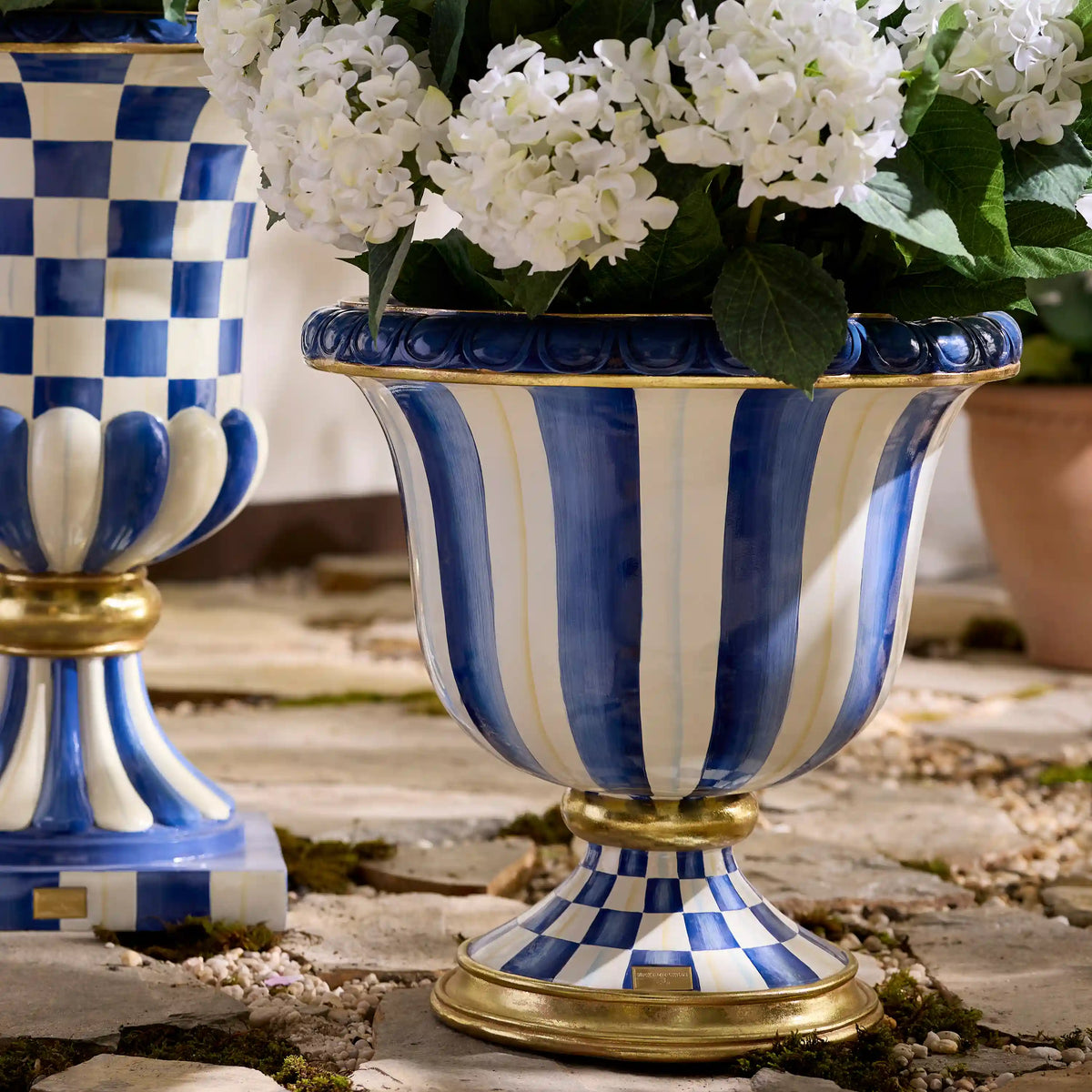 Violet Check Pedestal Urn