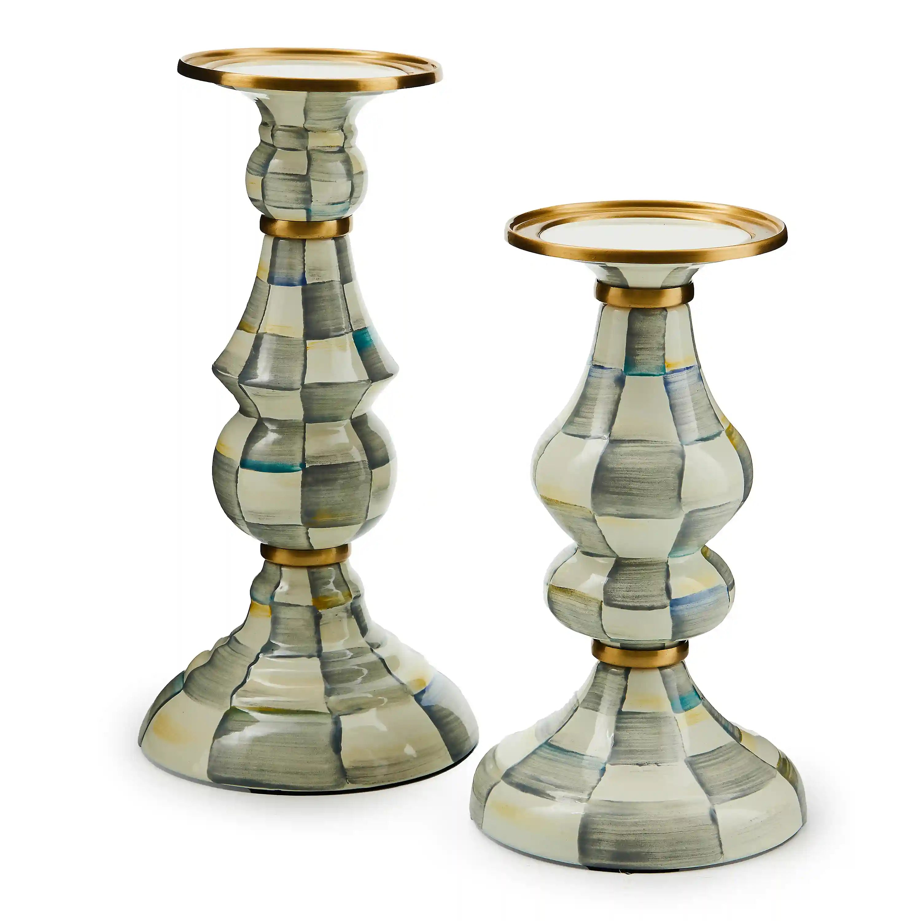 Emerald Check Large Pillar Candlestick